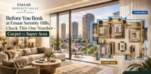Emaar Serenity Hills carpet area vs super area comparison for 3 BHK apartments in Sector 86 Gurgaon